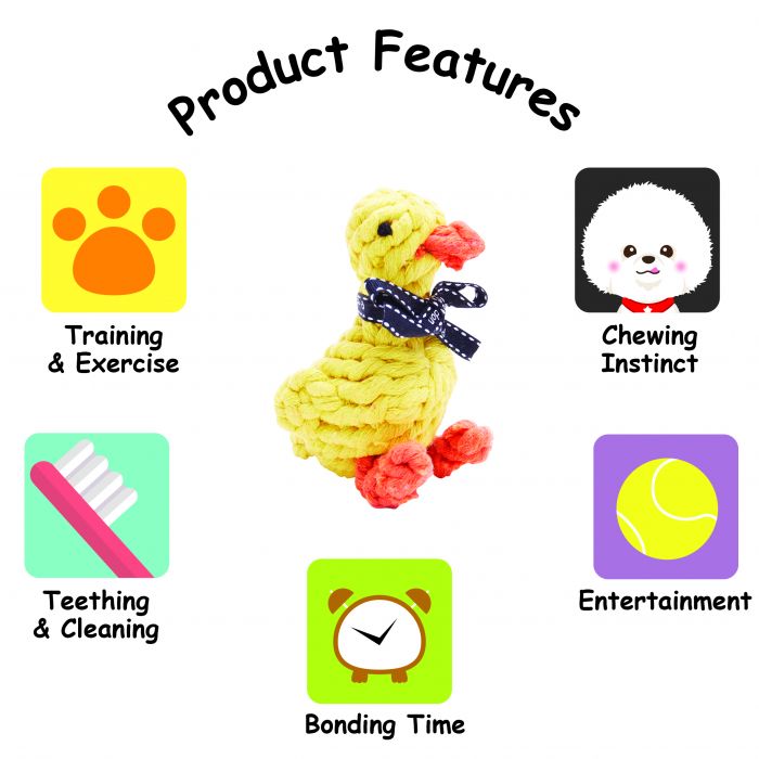 The product features of a duck rope toy