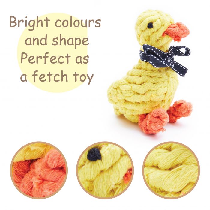 The spotlight features of a dog duck rope toy