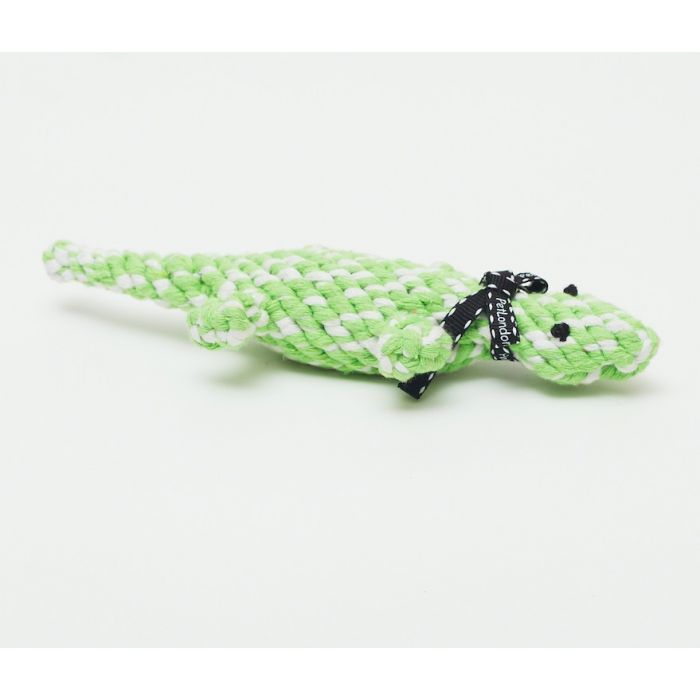 A lizard shaped dog toy made out of rope