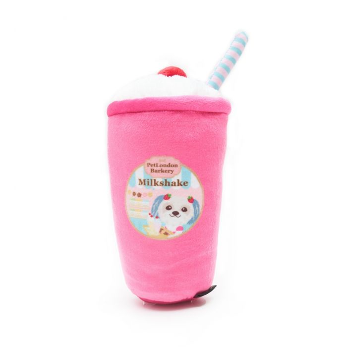 A dog toy in the shape of a milkshake