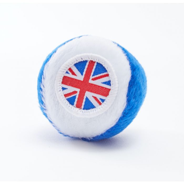 A cat ball with a British design and Union Jack on it