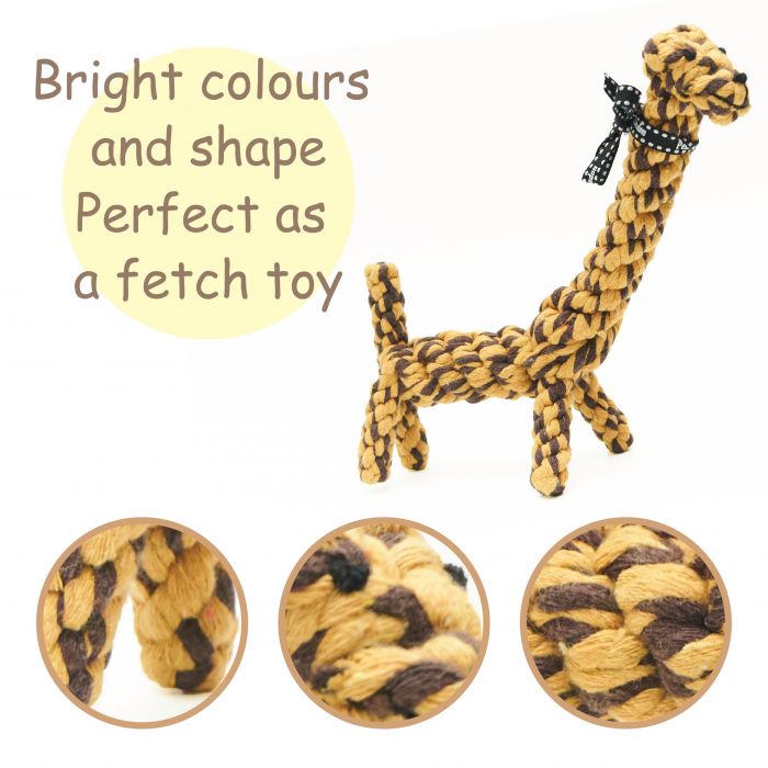 The key features of a giraffe rope dog toy