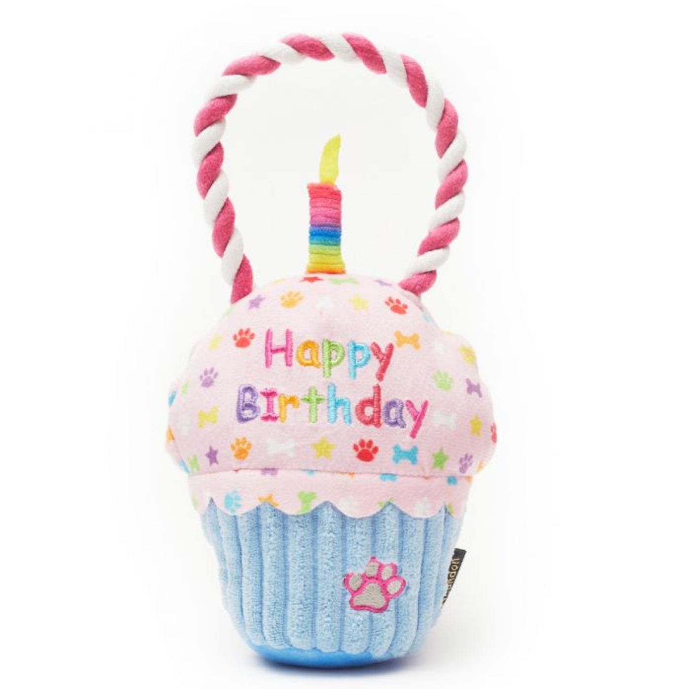 Happy Birthday Cupcake Dog Toy-with rope tug and embroidered – Pet